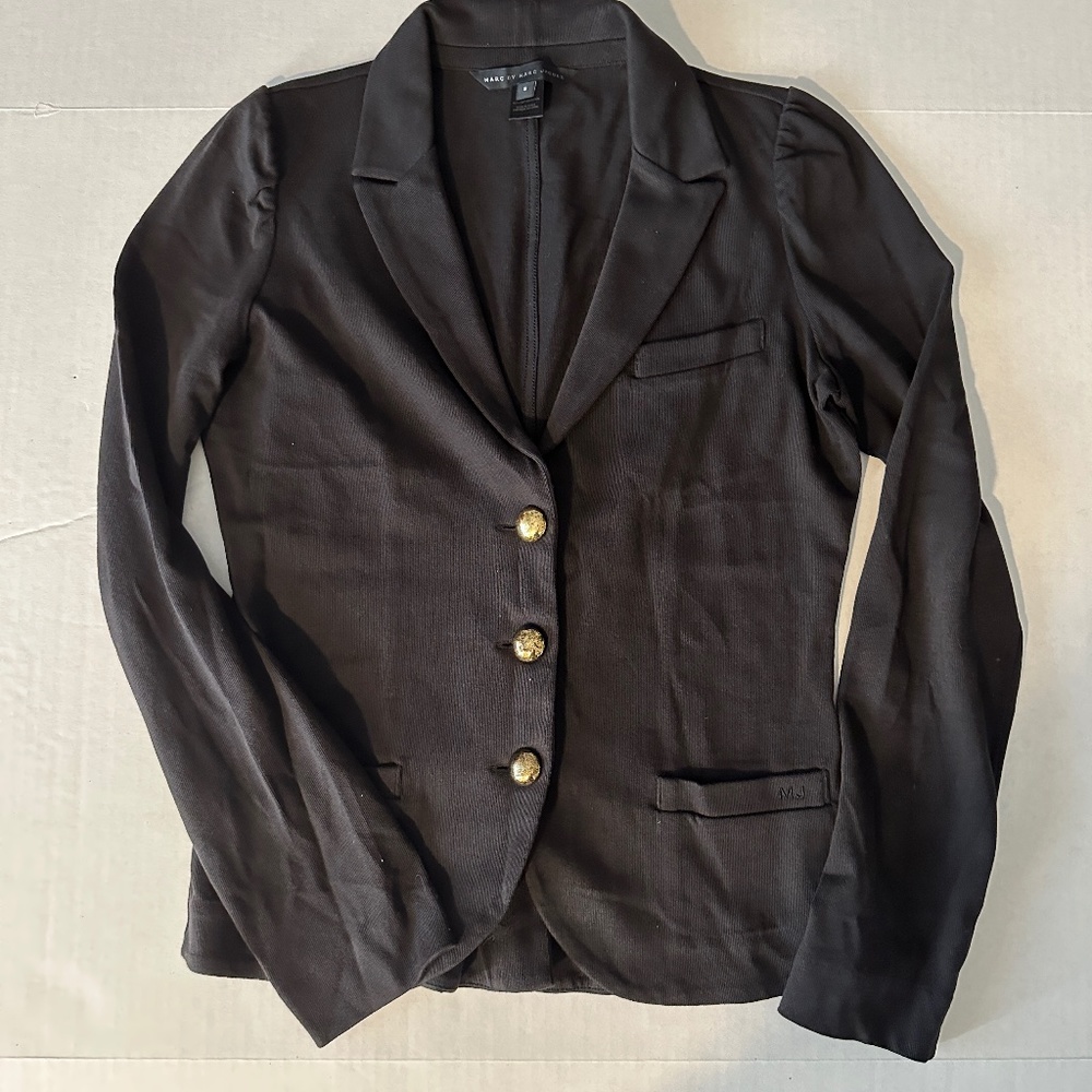 Marc by Marc Jacobs Blazer/Jacket Black Gold Buttons Cotton Size Small
